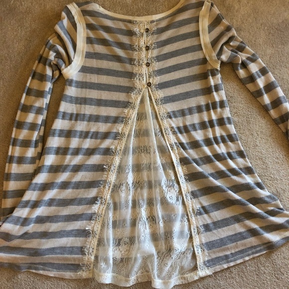 Striped and Open Back Long Sleeve Shirt - Picture 1 of 4